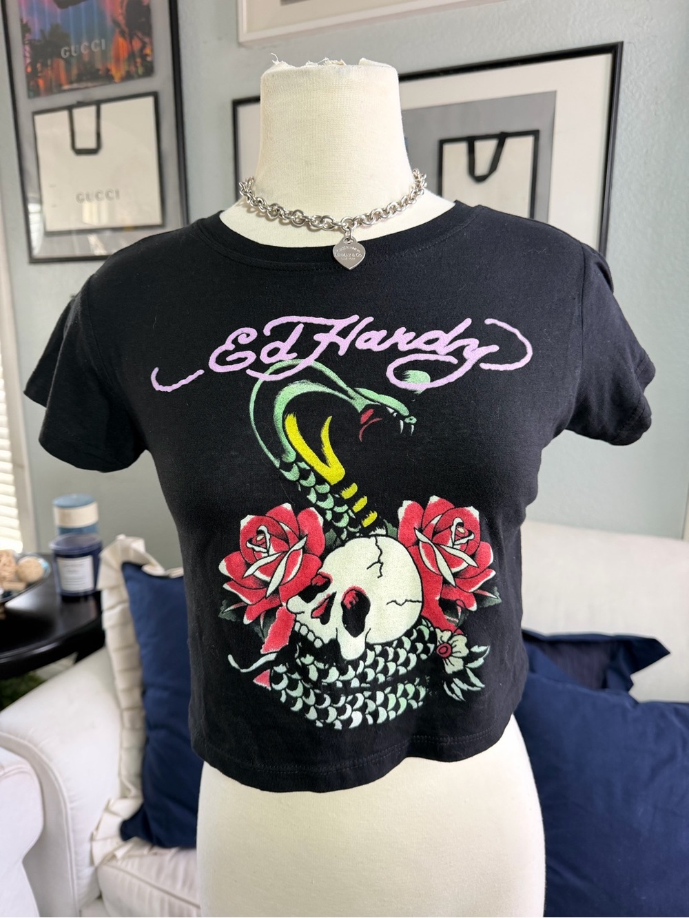 Ed Hardy Rust Red Cropped Graphic Tee